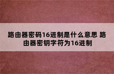 路由器密码16进制是什么意思 路由器密钥字符为16进制